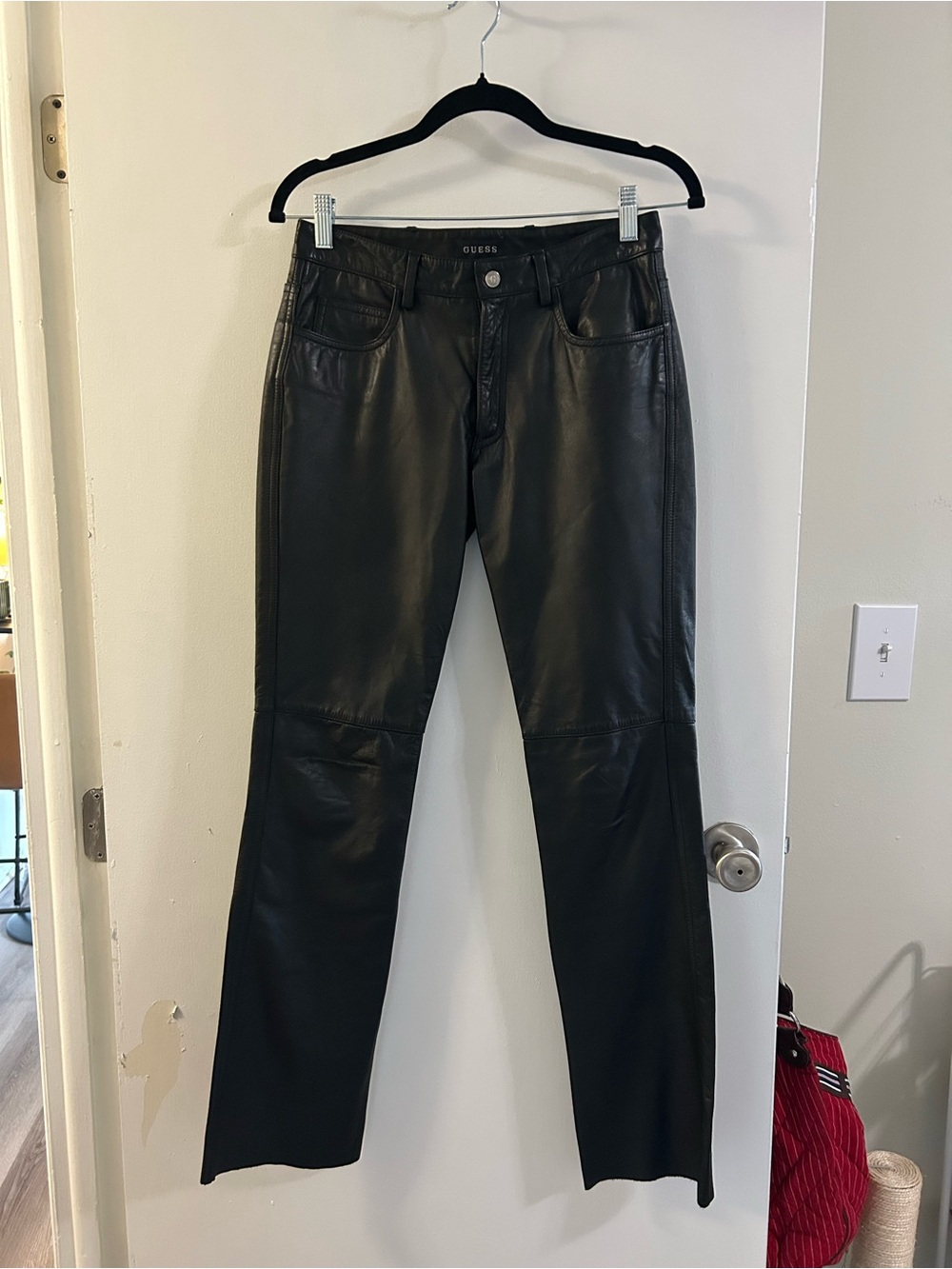 GUESS Black Leather Pants with Knee Crease